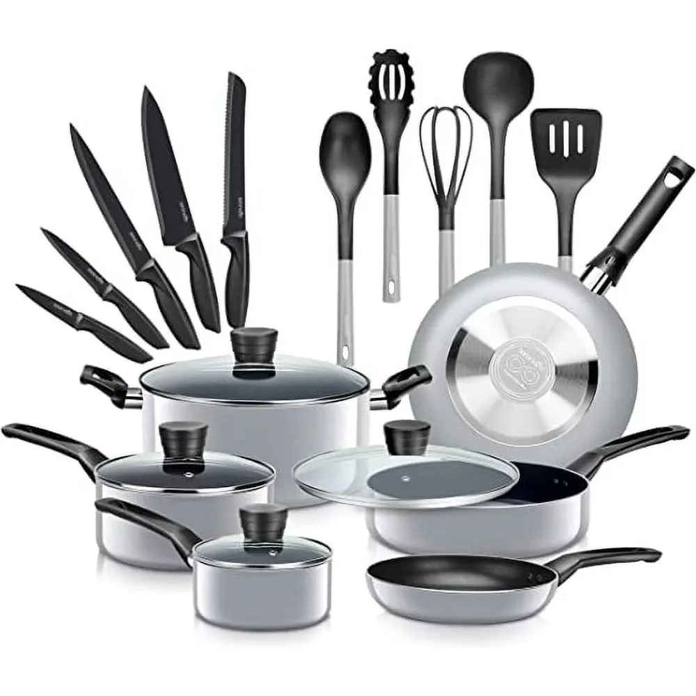

SereneLife 20-Piece Set Gray Kitchenware Pots & Pans Cookware, Black Non-Stick Coating Inside
