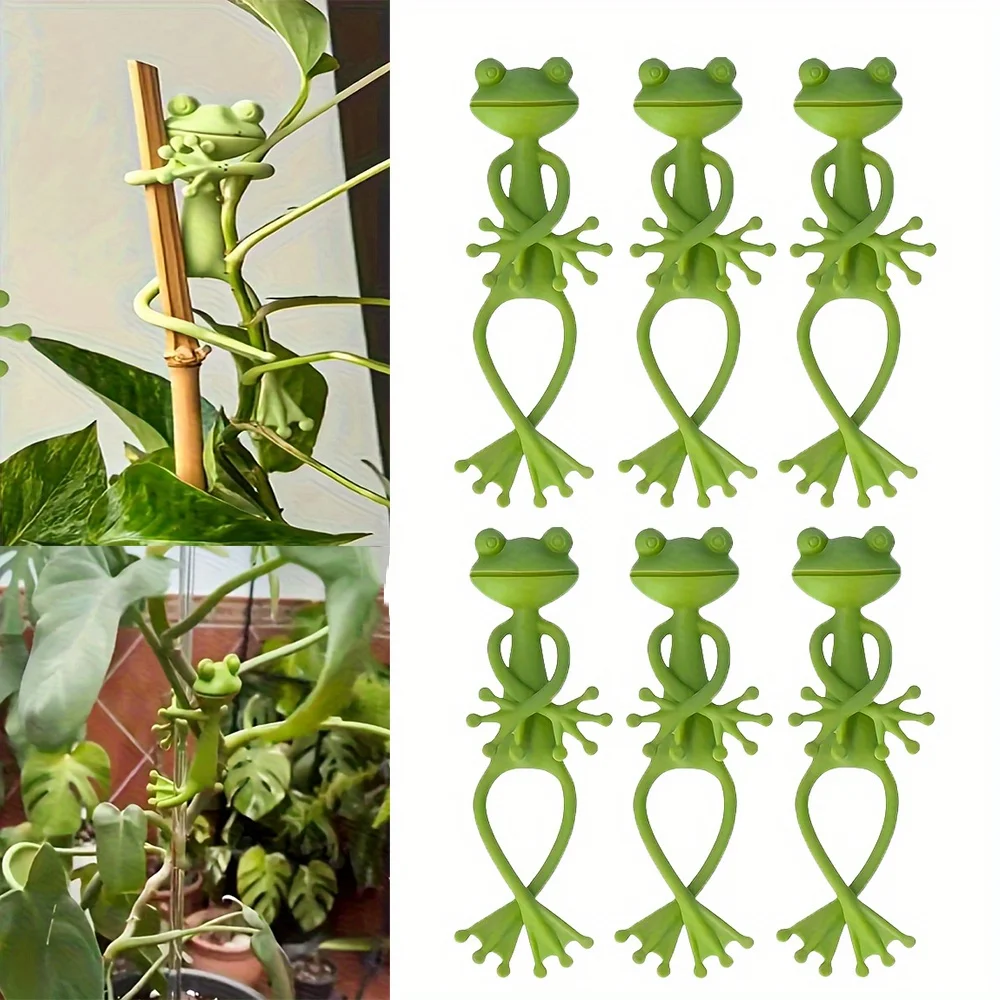 6pcs Frog Shaped Plant Tie Reusable Decorative Twist Bendable Garden Plant Support Adjustable Flexible Clip for Stem