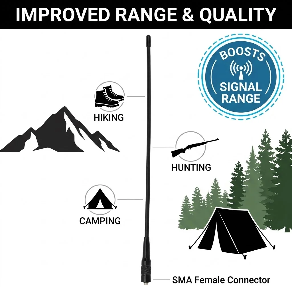 Superbat 2.15dbi 듀얼 밴드 유연한 휩 안테나 136-174/400-470MHz SMA 암형(바오펑 UV-5R BF-F8HP 888S Retevis RT-5R용)