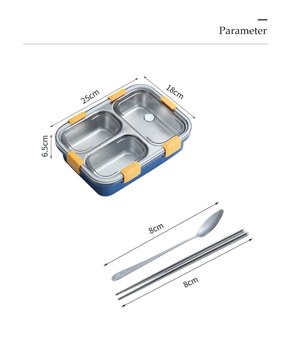 Description Picture 5 of itemPortable Lunch Box 304 Stainless Steel Liner with Tableware Camping Picnic Food Container Bento Box