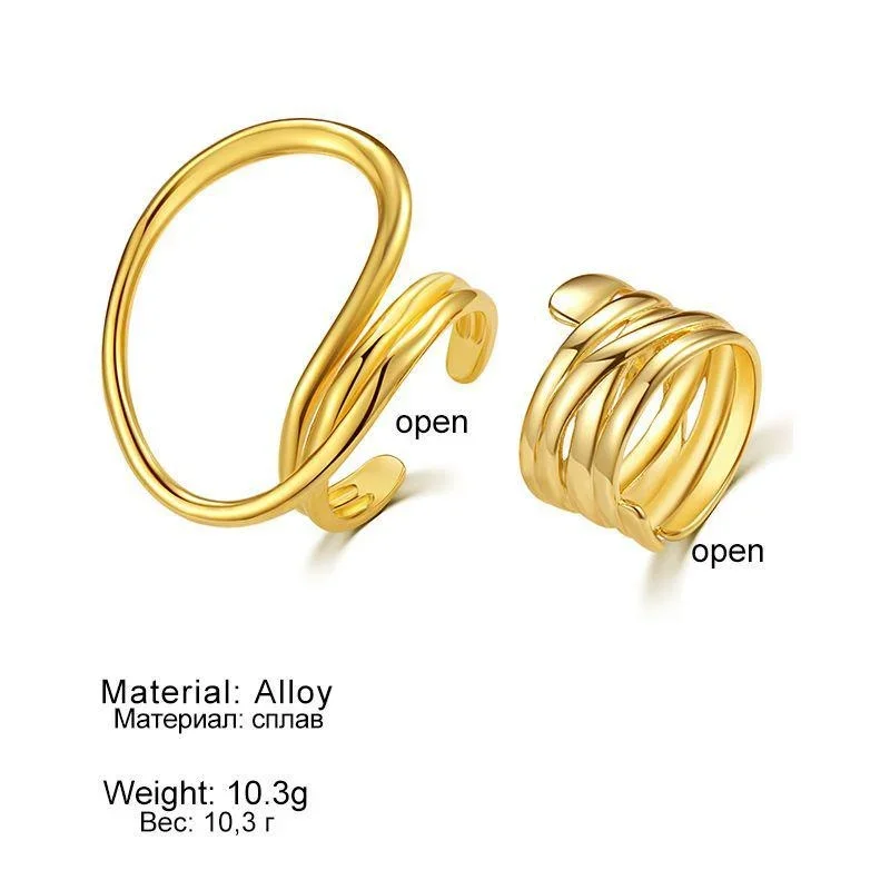 Women Rings Exaggerated Lines Rings for Women Fashion Simple Distorted Geometric Party Statement Designer Jewelry 2pcs/set finger rings,womens ring,jewelry rings,ring jewelry