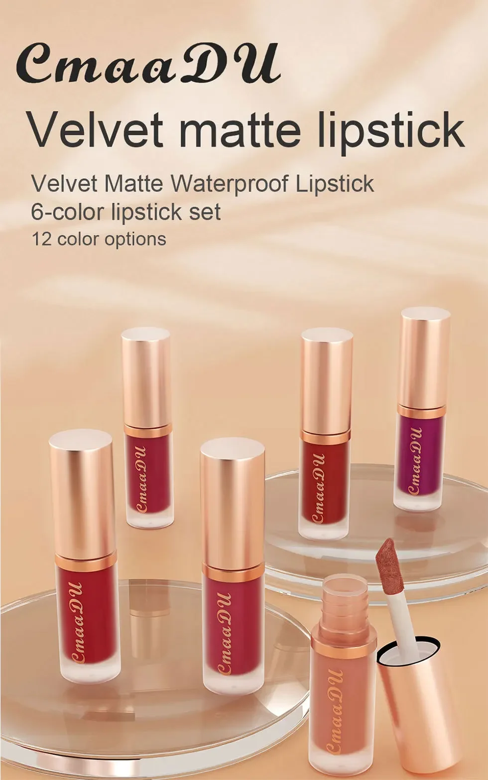 Description Picture 2 of item1pcs Waterproof Matte Velvet Lip Glaze Moisturizing Long Lasting Non-stick Cup Not Easy To Fade Lip Gloss Lipstick Makeup