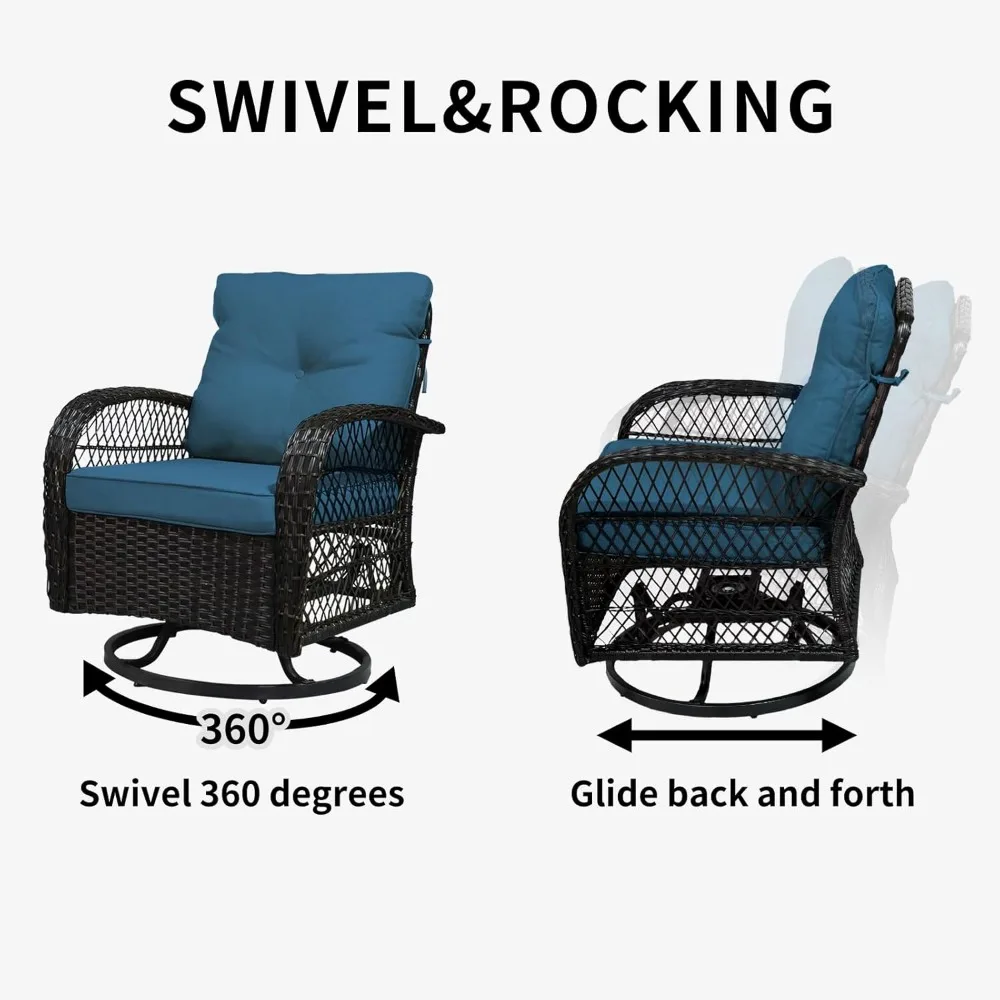 3 Pieces Patio Furniture Set, Outdoor Wicker Patio Chairs with Thick Cushions and Glass Coffee Table, Modern Conversation Set 4