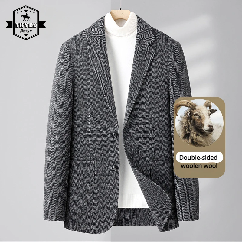 

Autumn Double Faced Woolen Suit Jacket Mens Solid Color English Simple Business Wool Blazer Male Casual Soft High Quality Coats