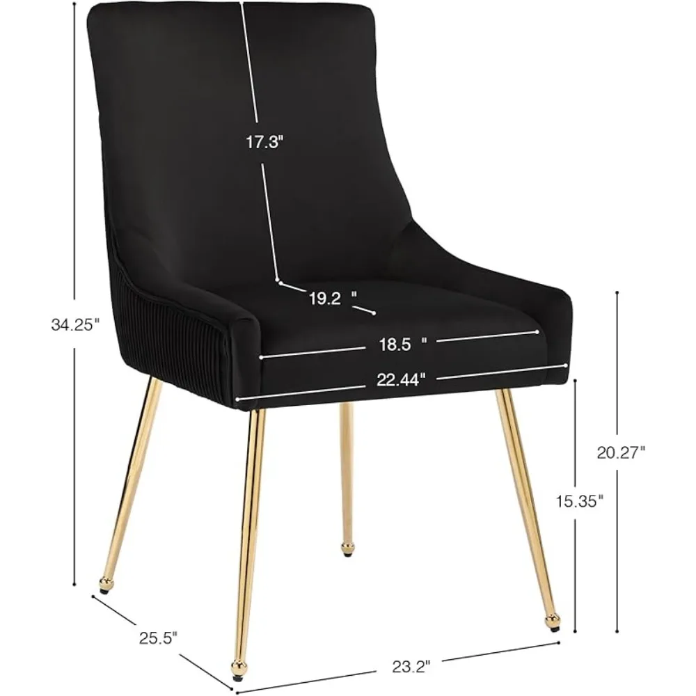 Modern Leisure Velvet Dining Chairs Set of 2, Upholstered Velvet Chair with Gold Metal Legs, Mid-Century Accent Chair with Back