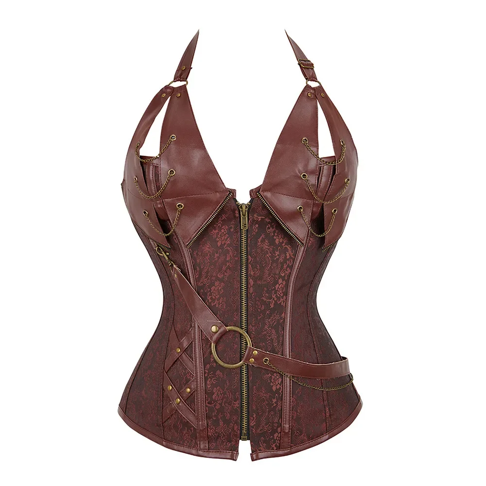 Women Medieval Viking Pirate Costume Gothic Leather Overbust Corselet Steampunk Corset Vest Bustiers Corsets