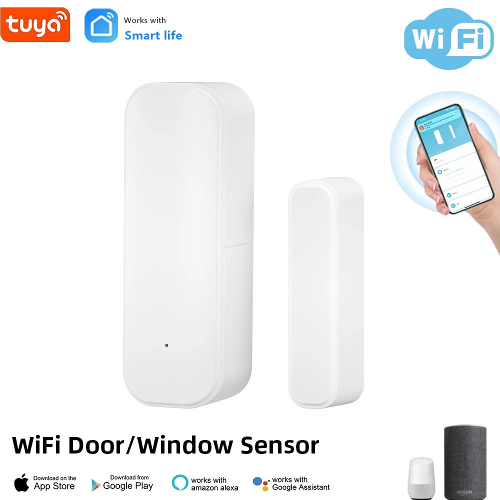 ONENUO Tuya Wifi Door Sensor Window Entry Sensor Security Burglar Door Sensor Alarm Smart Life Magnetic Door Sensor Alexa Google