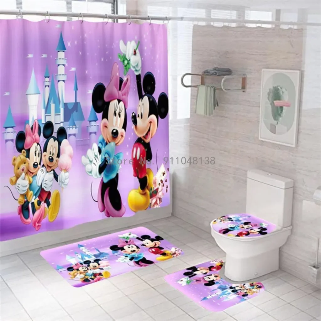 Disney Mickey Mouse Minnie Shower Curtain Waterproof Cute Cartoon Pattern Shower Curtain with Hooks for Bathroom Decor Gifts