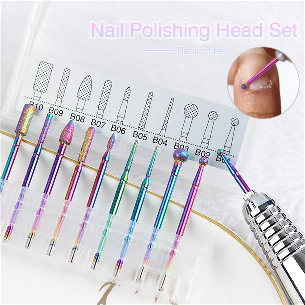

10PCS Nail Drill Bits Set, 3/32 Inch Drill Bit for Acrylic Nails Diamond Tungsten Carbide Manicure Pedicure Set for Home Salon