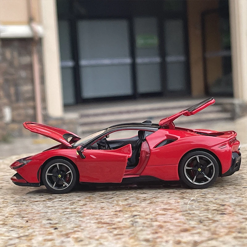 Bburago 1:32 Ferrari SF90 Stradale Alloy Car Model Diecast Metal Toy Vehicle Car Model Sound and Light Collection Childrens Gift 4
