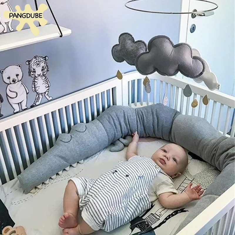 Crocodile Bumper for Baby Crib Bumpers for Children's Bed Gray Crocodile Pillow Baby Room Decor Bed Bumper 200cm crib bumper