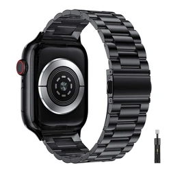 Stainless Steel Metal Watch Strap Bracelet - Premium Wristband Replacement for Iwatch Ultra 49mm (Black and tool)