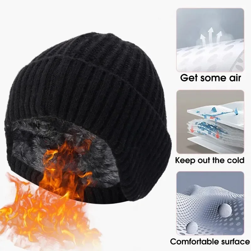 Winter Knitted Hat Warm Plush Earflaps Thickened Wool Cap Windproof Thermal Ear Protection Breathable Women Men Ski Skull Cap