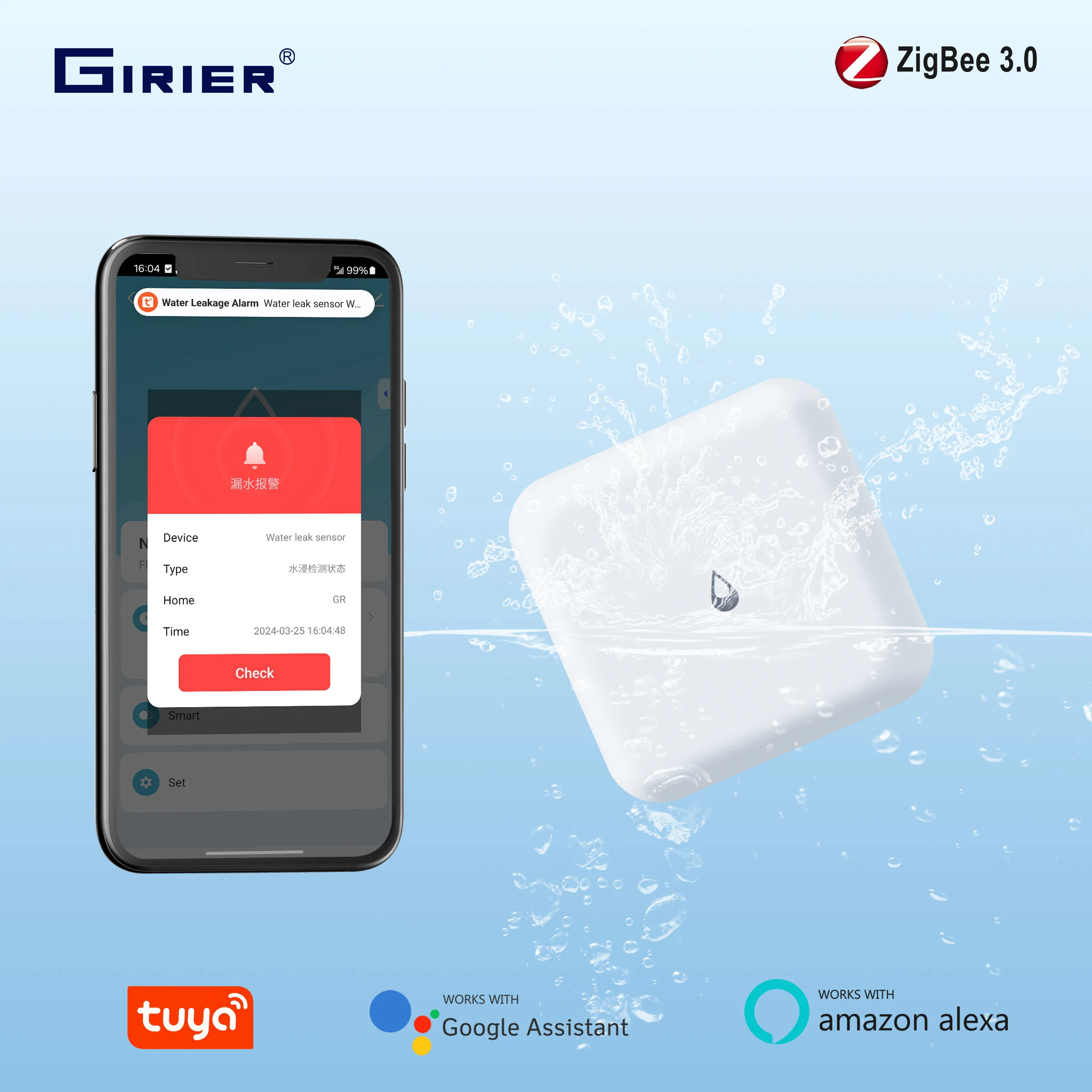 Water Leak Sensor Tuya Smart ZigBee Wireless For Home Overflow Monitoring Work with Home Assistant
