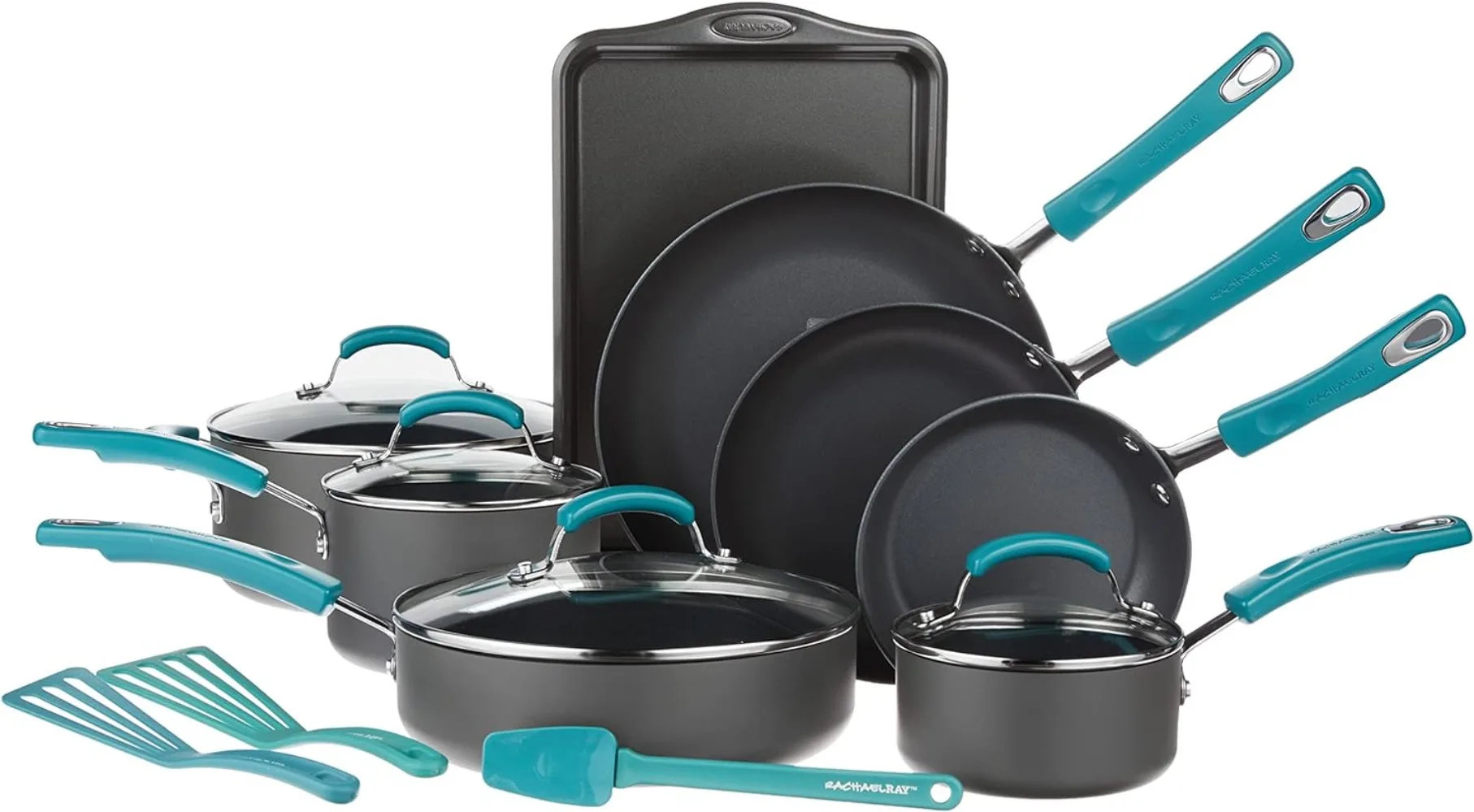 

Rachael Ray Classic Brights Hard Anodized Nonstick Cookware Pots and Pans Set, 15 Piece