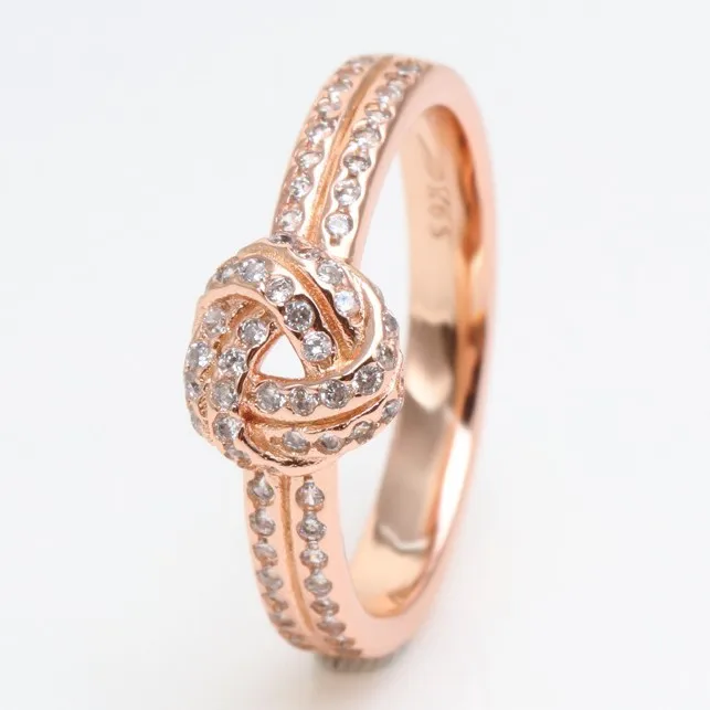 

Authentic 925 Sterling Silver Rose Gold Love Knot With Crystal Ring For Women Wedding Party Gift Europe Fashion Jewelry