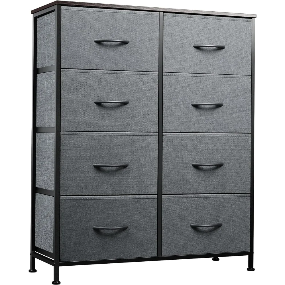 

Dresser for Bedroom, Tall Dresser with 8 Drawers, Storage Tower with Fabric Bins, Double Dresser, Chest of Drawers for Closet