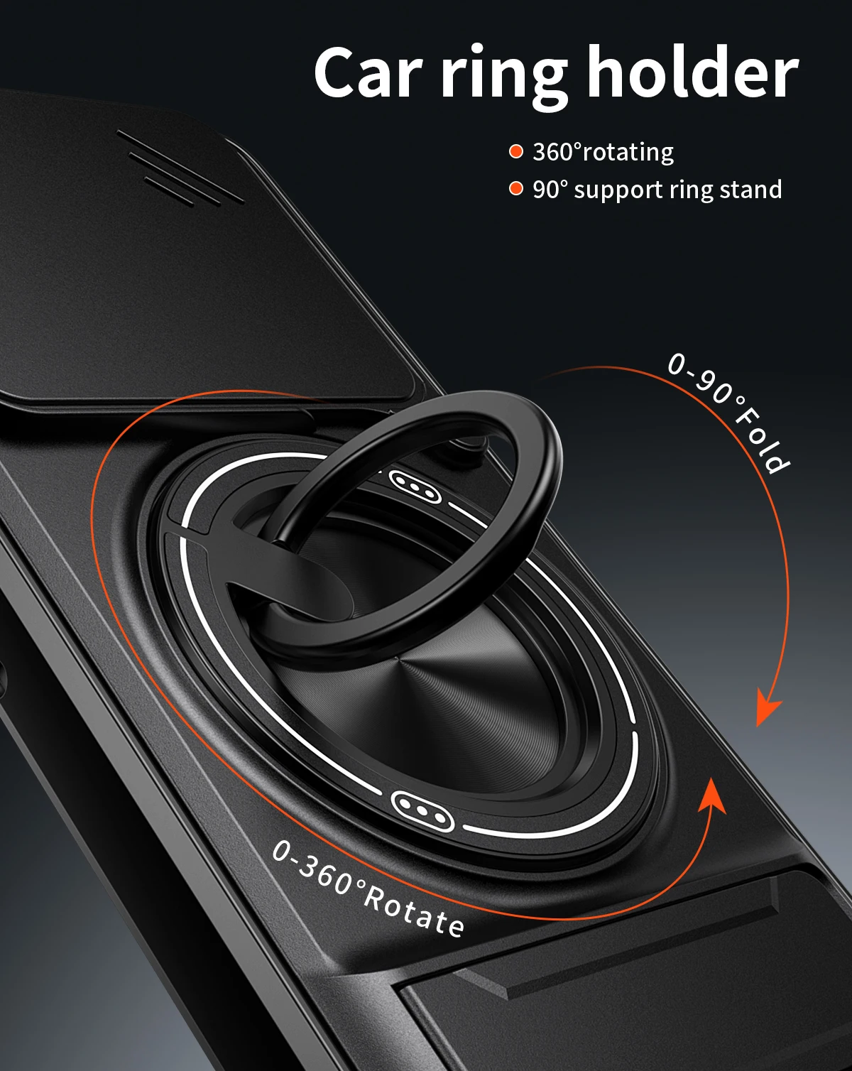 Magnetic Rotating Ring Holder Phone Case with Lens Slide Cover