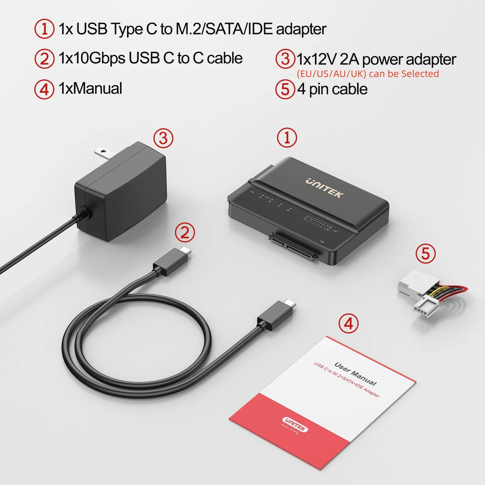 Unitek USB Type C 10Gbps to M.2 SATA IDE 3 in 1 Multi-LUN Adapter External Hard Drive Case SSD Enclosure Hard Drive Enclosure Hard Disk Case External Hard Drive Box HDD Case Enclosure Hard Drive Adapter SSD Adapter HDD Docking Station