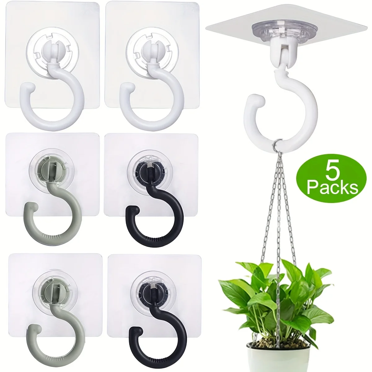 Adhesive Rotatable Ceiling Hooks 5pcs self adhesive hooks multifunctional hooks self adhesive wall hooks heavy duty hooks