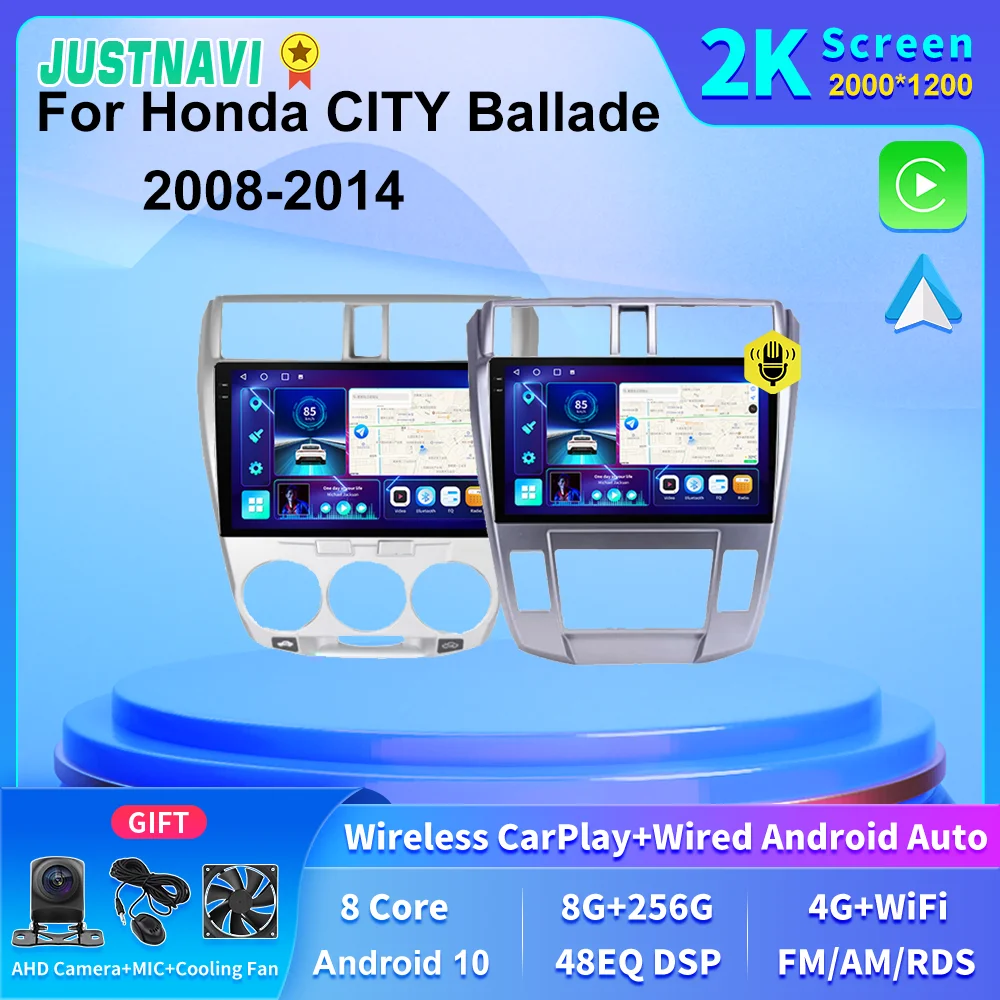 

JUSTNAVI 2K экран 4G LTE Автомобильный мультимедийный Головной блок Android 8 + 256 ГБ Авторадио GPS для Honda CITY Ballade 2008-2014 Carplay SWC BT
