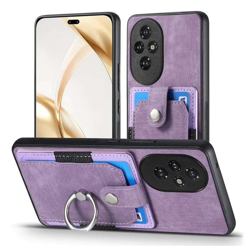 Luxury Leather Card Ring Magnet Back Case - Premium 5G Smart Cover