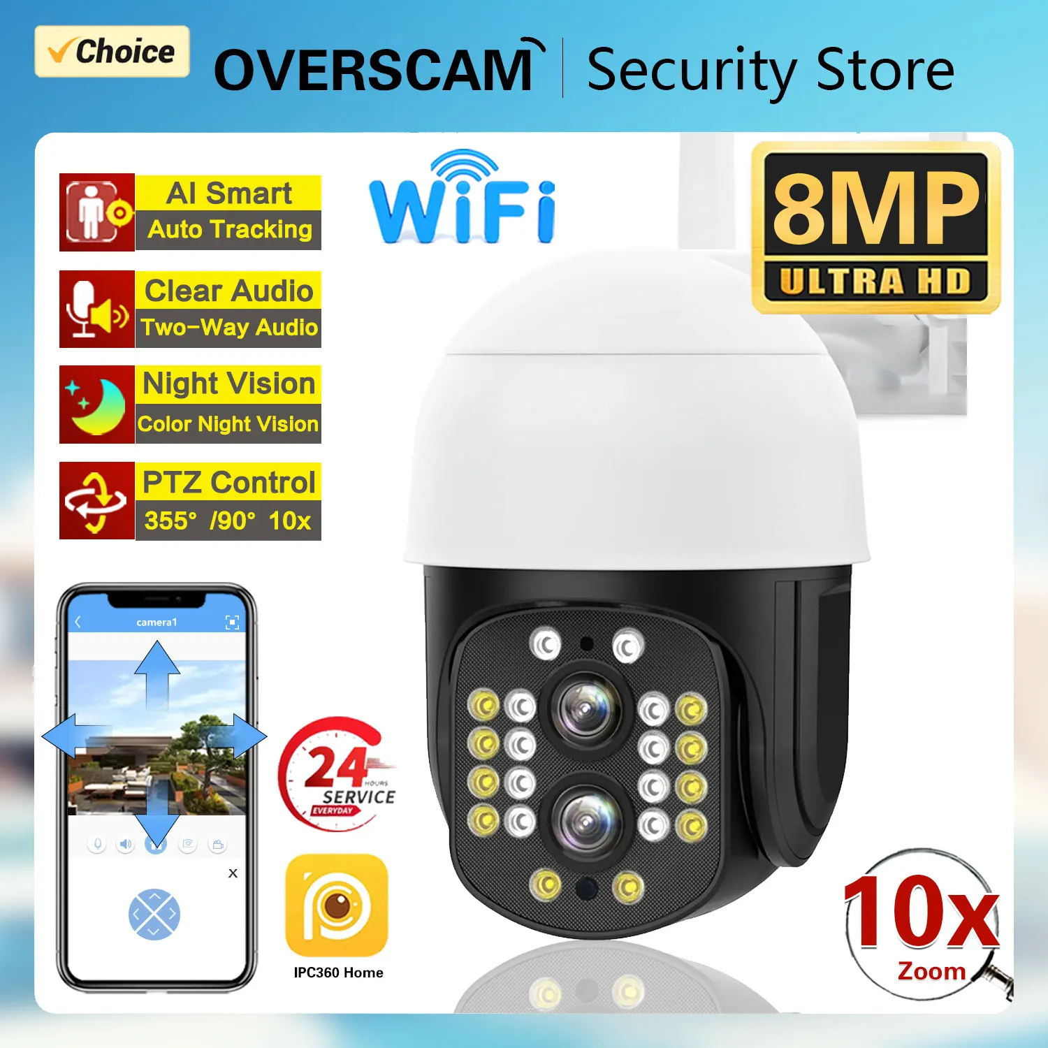 4K 8MP Binocular IP Camera 2K 4MP WiFi PTZ Camera 2.8-12mm Dual Lens 10X Zoom Security CCTV Cam Motion Detection Surveillance