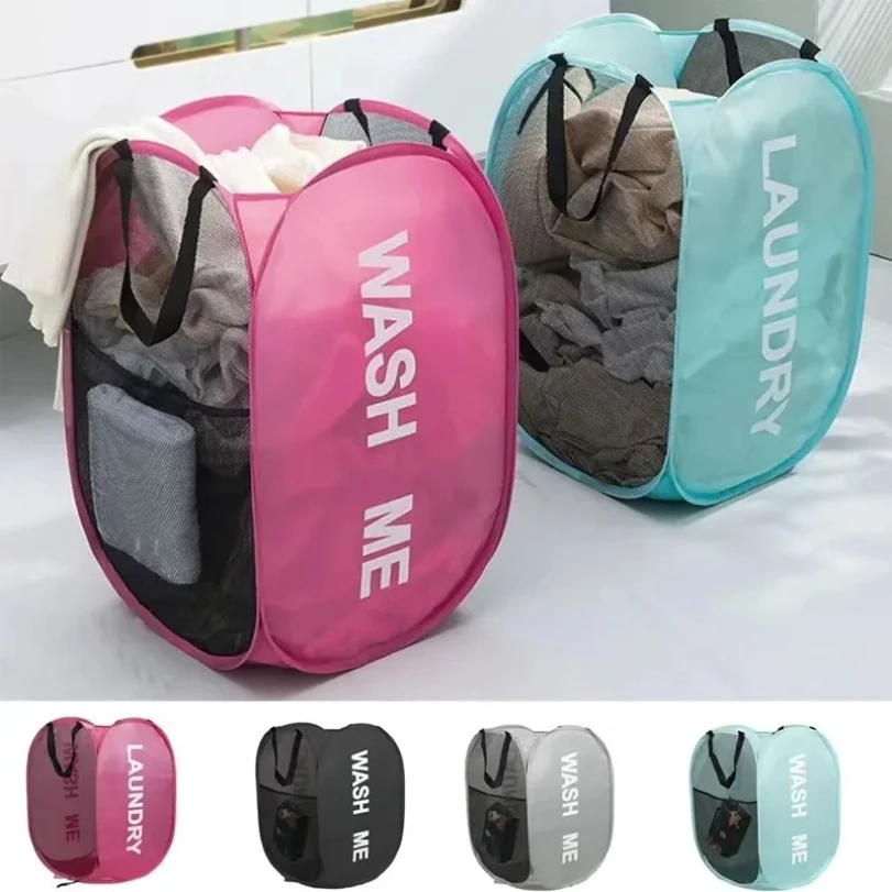 Durable Folding Simple Laundry Basket Largewashable Clothes Toy Storage Organizer Fashionmesh Breathable Bathroom Accessories 4