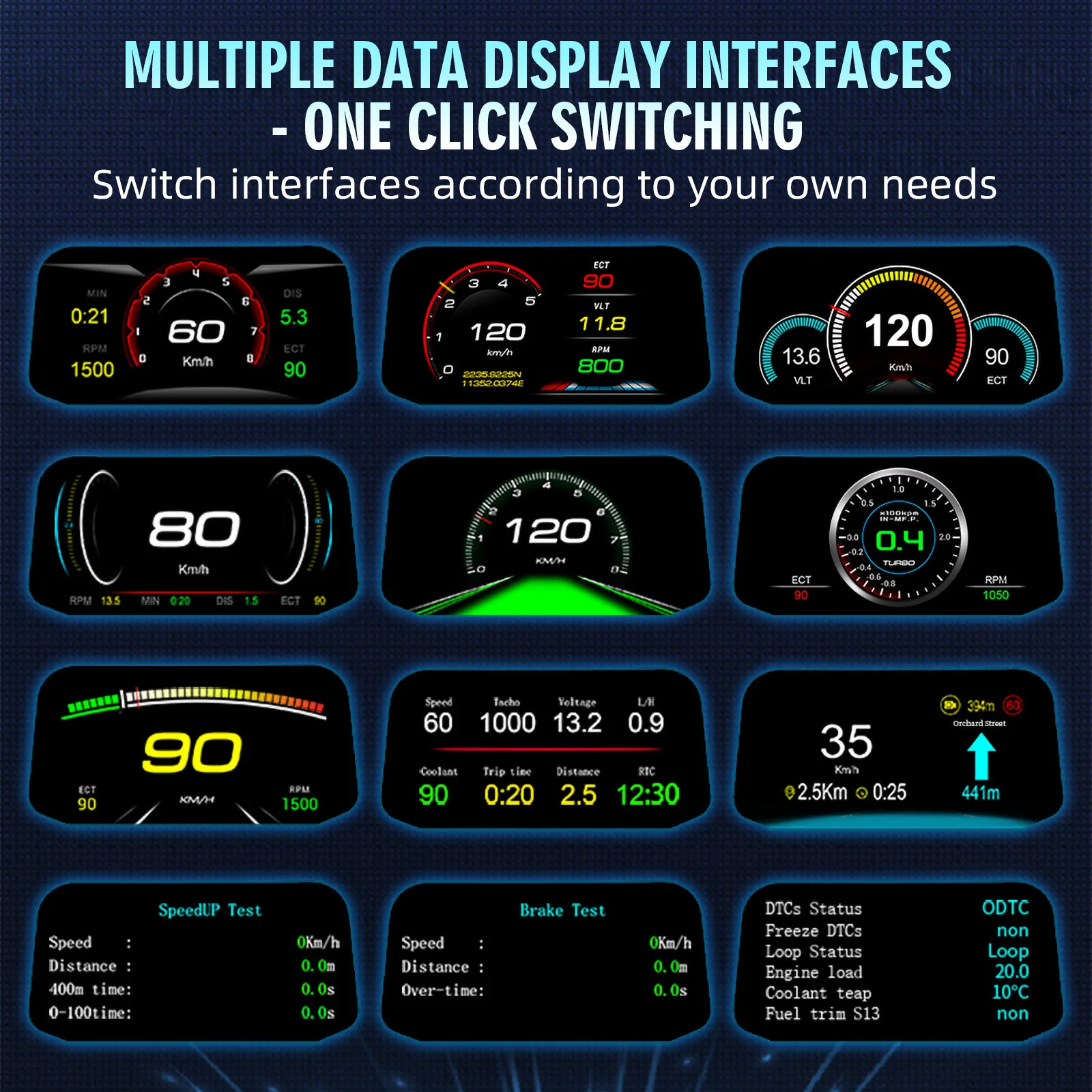 Display Head-Up C3 per Navigazione HUD con Tachimetro, Modalità Dual OBD2+GPS, Visualizzazione Digitale MPH KMH, Temperatura Acqua e Olio, RPM, Voltaggio - Image 5