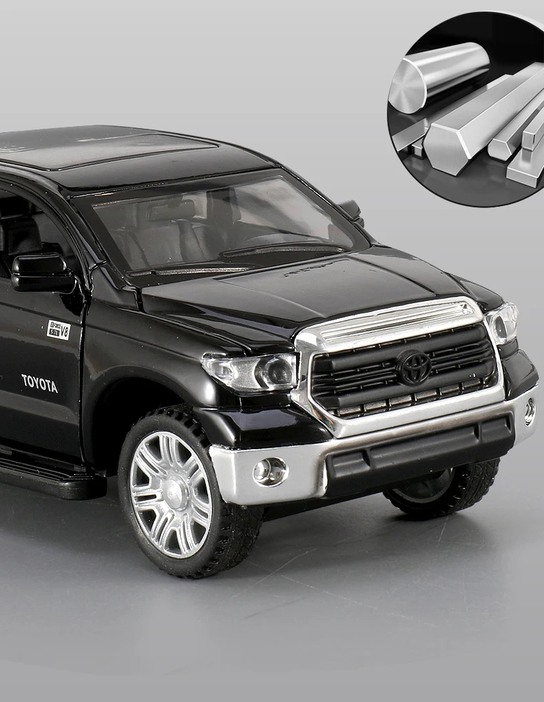 1/32 TOYOTA Tundra TRD Pickup Diecast Toy Truck Model Miniature Pull Back Doors Openable Sound & Light Collection Gift For Boy 6