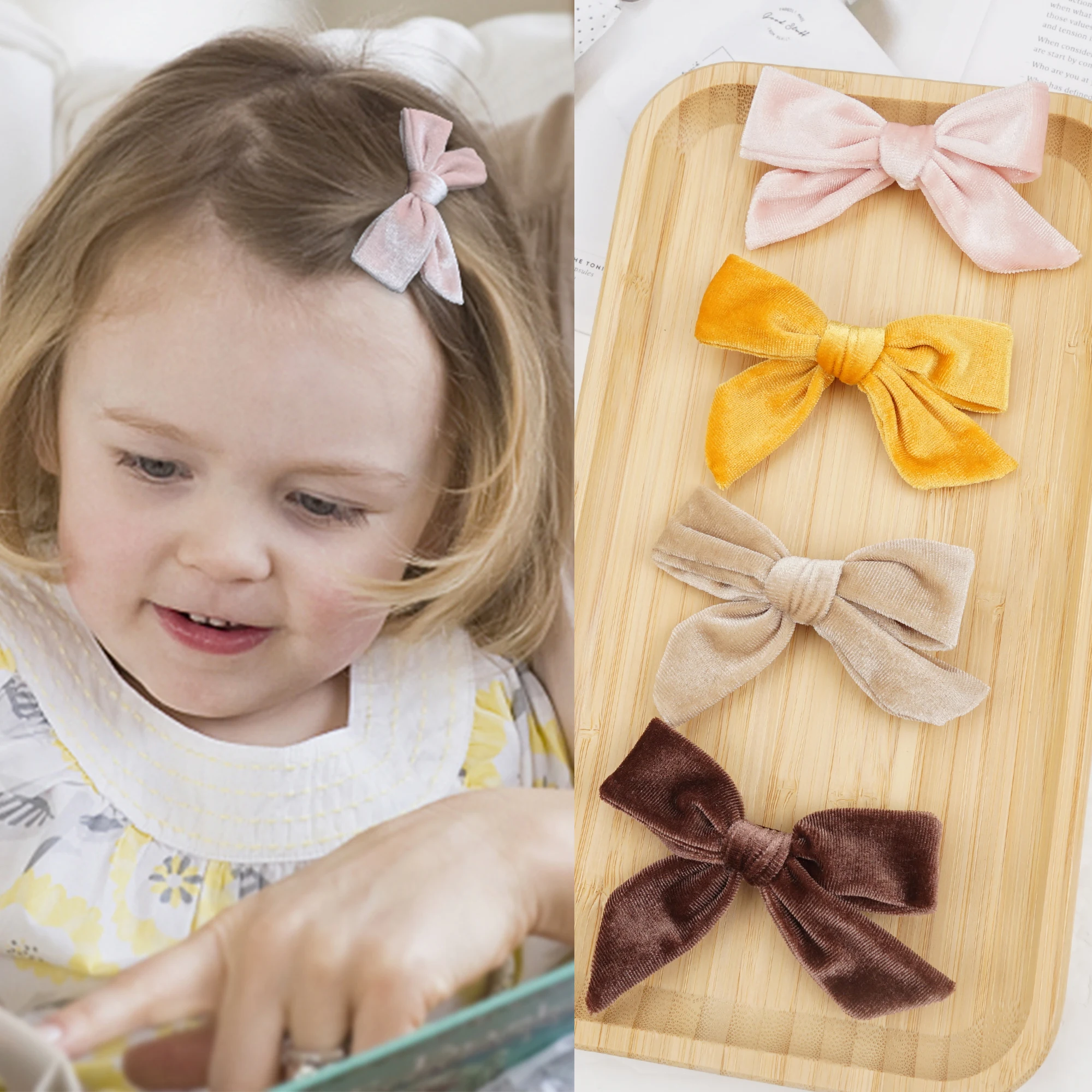 6PCS/3Pairs Velvet Hair Bows Clips Baby Girls Inch Hair Bows