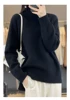 High-Necked Cashmere Sweater for Women, Autumn and Winter, 100% Cashmere, Slit, Lazy Raglan Sweater, Thickened with Soft Waxy Wo 6
