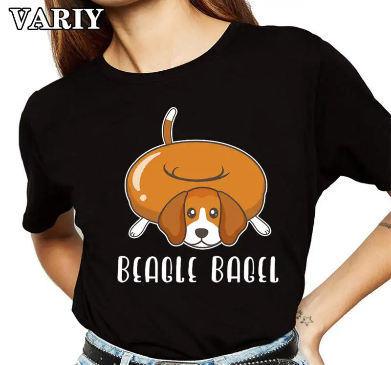 

Beagle Bagel Cartoon Printed Women's T-shirts Cute Dog Tshirts Ulzzang Short Sleeves Harajuku T-Shirt Funny Tops Animal Clothes