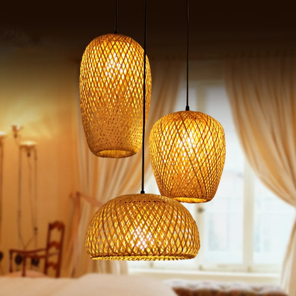 

Bamboo Pendant Light LED Natural Rattan Handmade Retro Hotel Restaurant Room Decor Rural Teahouse Bamboo Chandelier INS Lustre