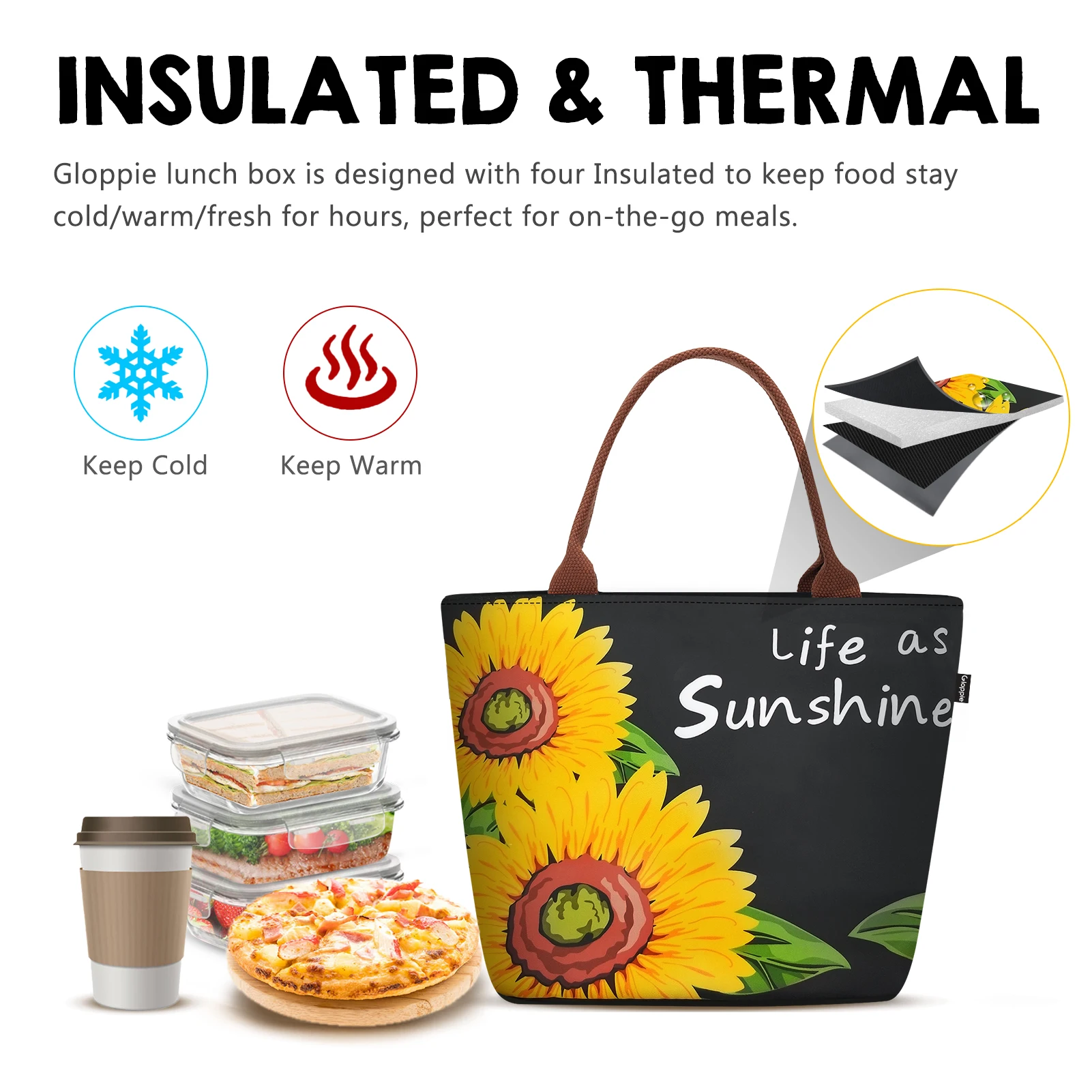 Aosbos Loncheras Para Mujer Sunflower Lunch Boxes for Children Cooler Bag Portable Fridge Thermal Bag School Child Lunch Box