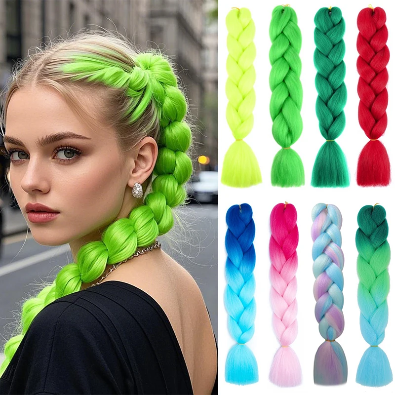 Synthetic Ombre Braiding Hair 24Inch 1Pack Pre Stretched Box Jumbo Colorful Crochet Extensions Women