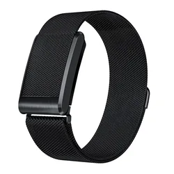 Sleek Stainless Steel Magnetic Fitness Band - Adjustable Metal Strap (Black)