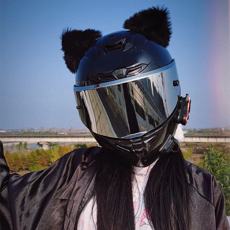 1Pair Motorcycle Helmet Plush Ears Decor Bells Motorbike Scooter Electric Car Helmet Accessories Women Lolita Cute Props Sticker