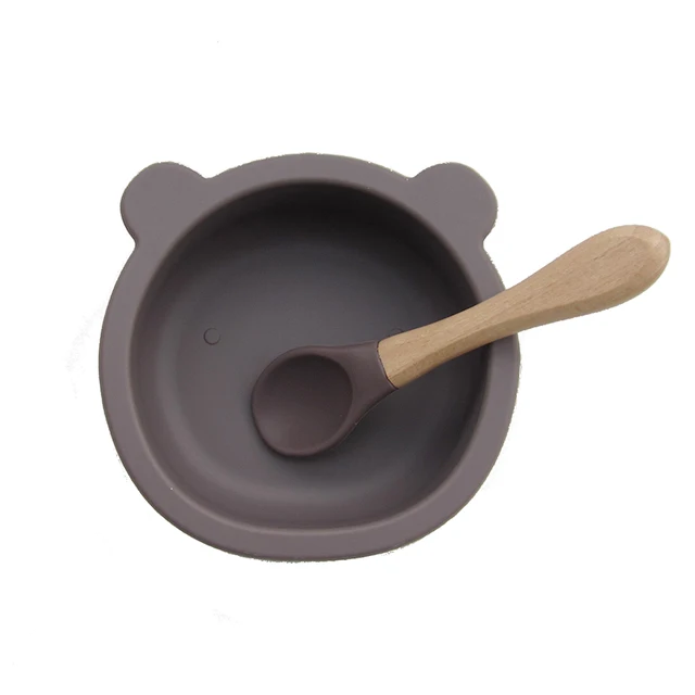 New Colors Feeding Set Food Grade Silicone Bibs Baby Plate Non-silp Suction Bowl Kids Tableware Waterproof Bib BPA Free Spoon Dark grey