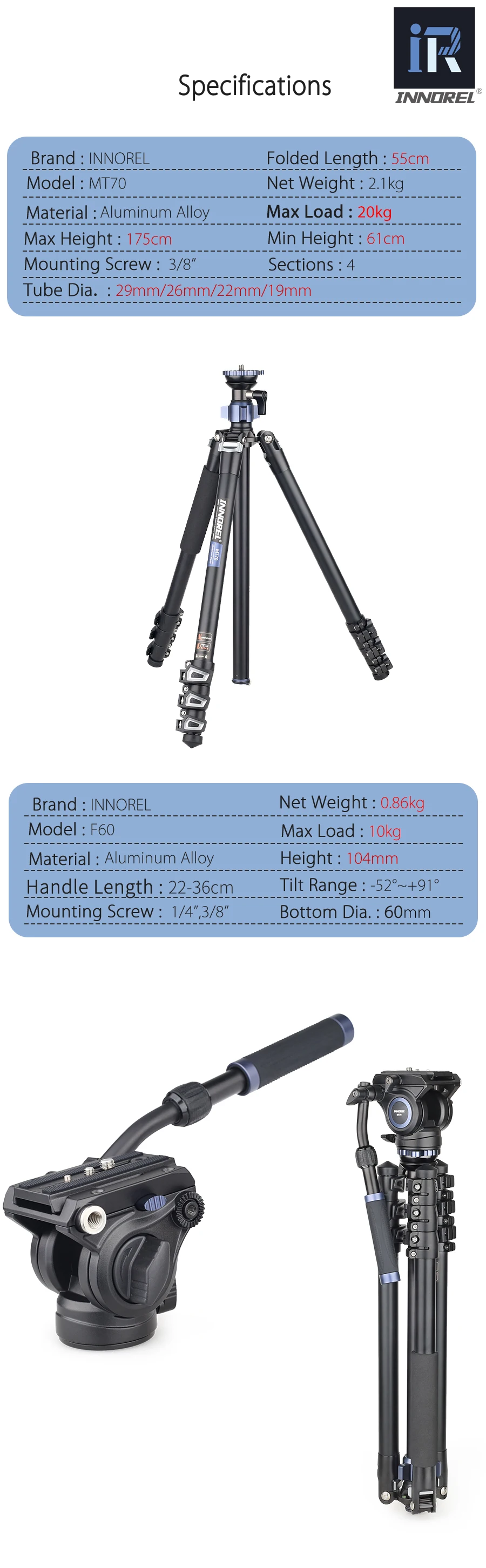 MT70 Multifunctional Video Tripod,Monopod 360 Degree CNC Alloy with Fast Flip Bu