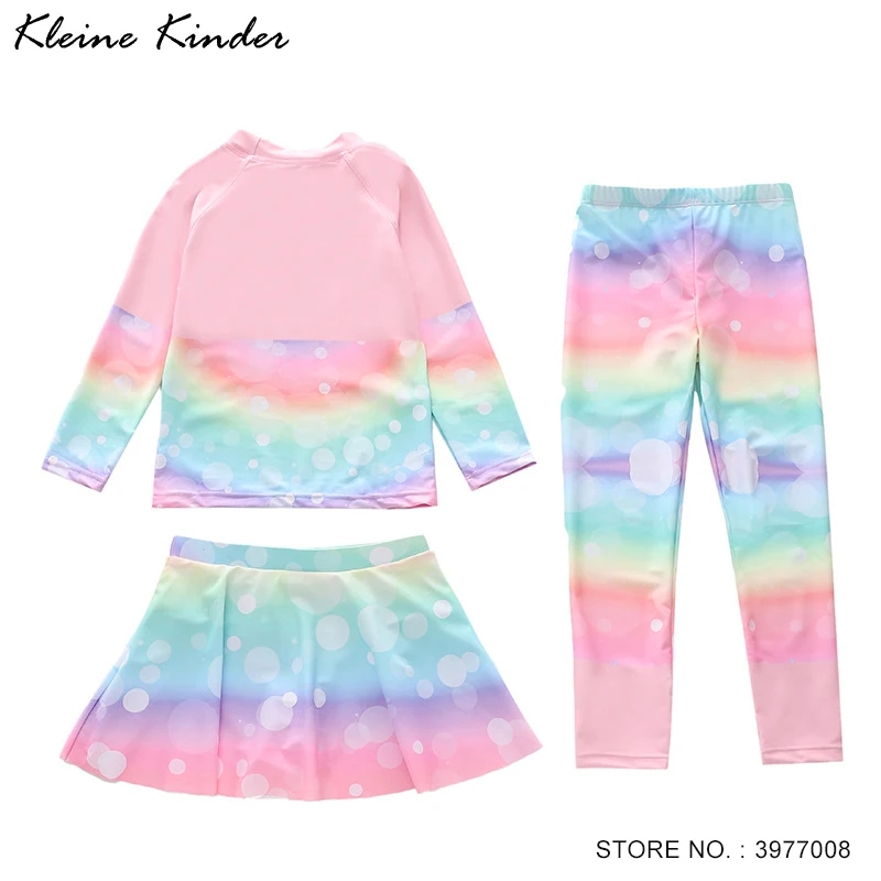 Swimsuit for Children Long Sleeve Rash Guard Swim Skirt and Surf Pant Set Sunscreen UV Protection Beach Kids Bath Clothes Girl