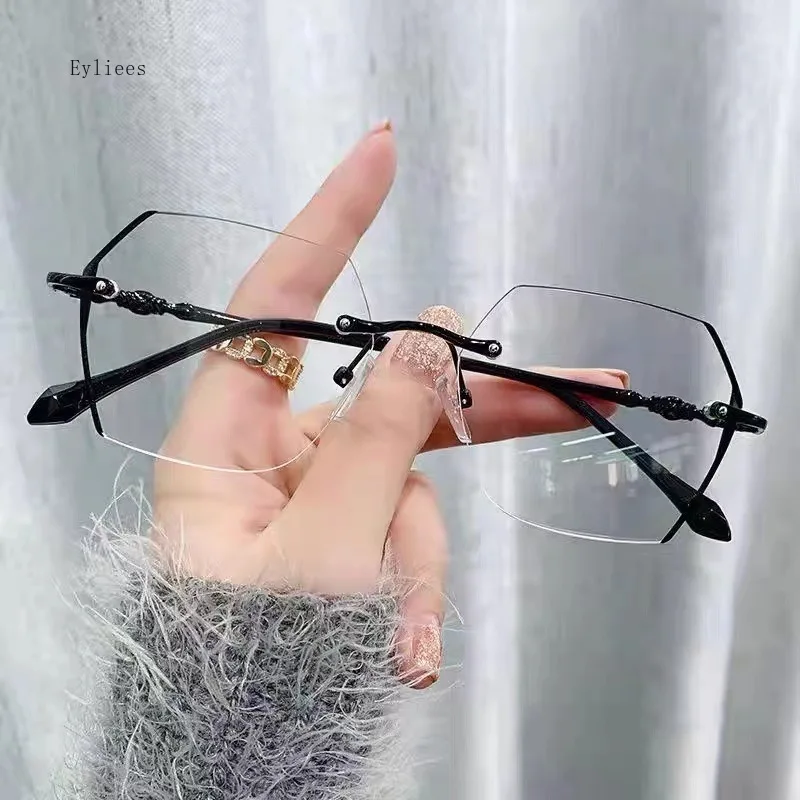 Irregular Polygon Rimless Myopia Glasses for Women Men Blue Light Filter Finished Prescription Eyewear Nearsighted Glasses -1.0 4