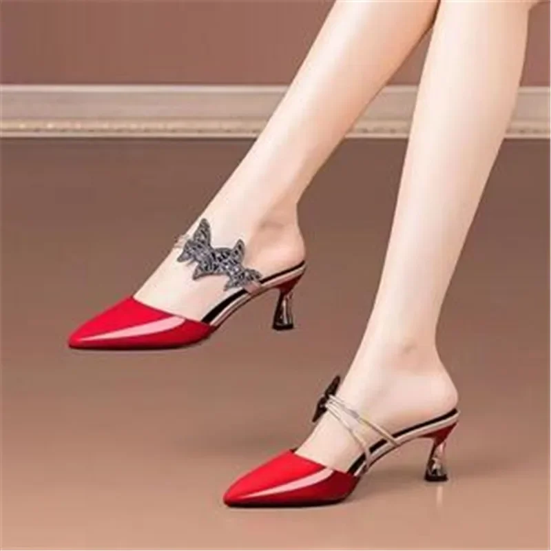 Pointed Designer Slides Fashion Rhinestones Non-Slip Women Slippers Elegant High Heel Outdoor Pearl Party Shoes 3