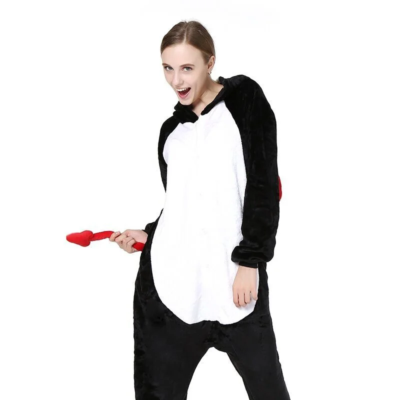 Black Devil with Wings Creative Flannel Thermal Hooded Onesie Children's Anti-kick Sleeping Bag Adult Homewear Stage Costume