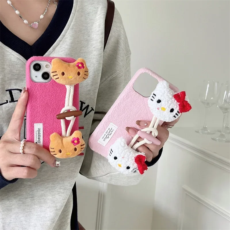 

Sanrio Новый Kawaii Hellokitty Iphone15 портативный ремешок на запястье телефон Чехол Мультяшные аксессуары для девочек подарок на день рождения