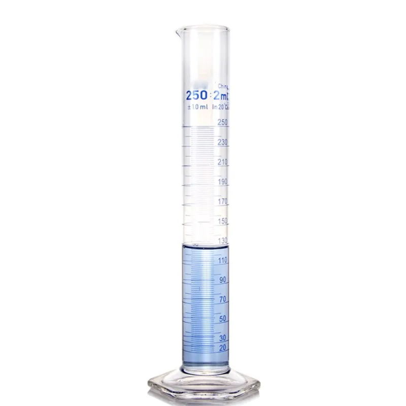 250mL Measuring Cylinder with Spout and Graduation with Glass Heagon Base Laboratory Chemistry Equipment