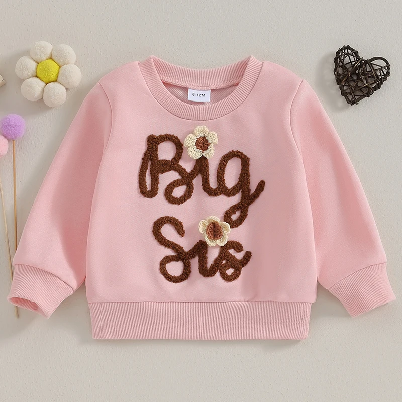 Toddler Kids Baby Girls Sister Matching Outfits Flower Letter Embroidery O-neck Pullover Long Sleeve Rompers/Sweatshirts Clothes 2