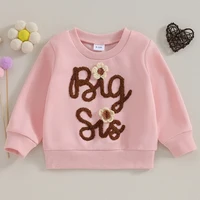 Toddler Kids Baby Girls Sister Matching Outfits Flower Letter Embroidery O-neck Pullover Long Sleeve Rompers/Sweatshirts Clothes 2