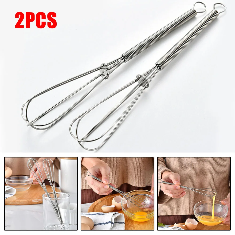 2PCS Kitchen Whip Whisks Set Mini Small Stainless Steel Wire Whisk Kitchen Baking Tools Whip Mix Stir Beat Gadgets Egg Tools