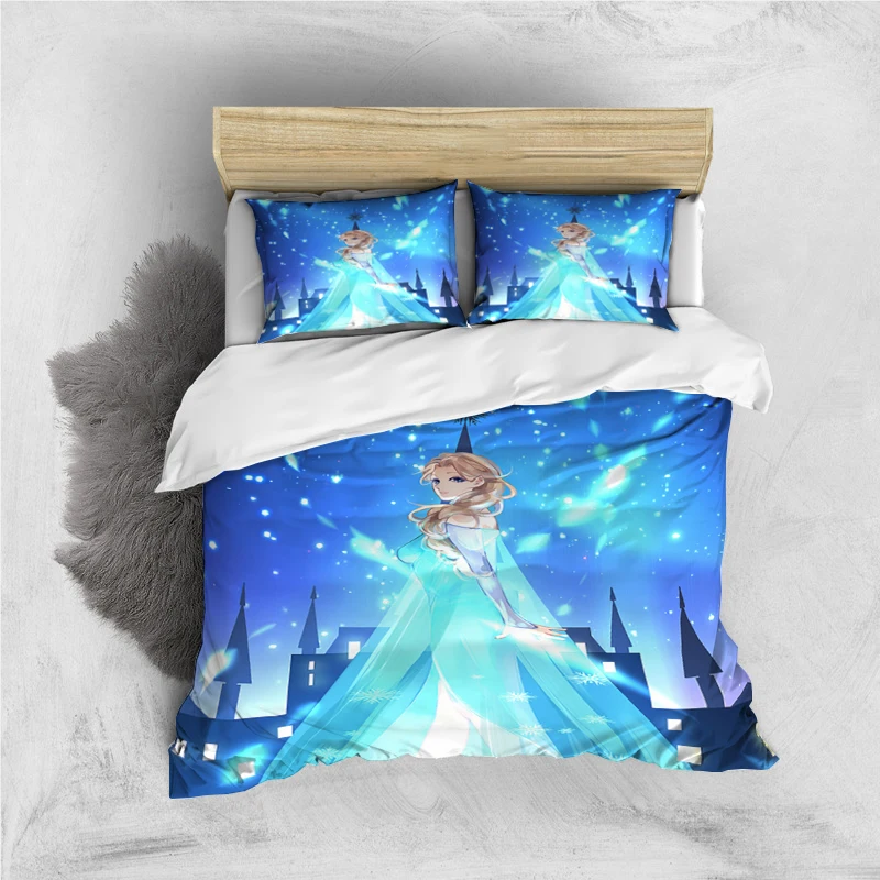 thumbnail image 1 of Disney Cartoon Frozen Elsa Print Three Piece Bedding Set Cover Set With Pillowcase Children or Adults King Queen Full Twin Size, 1 of 5